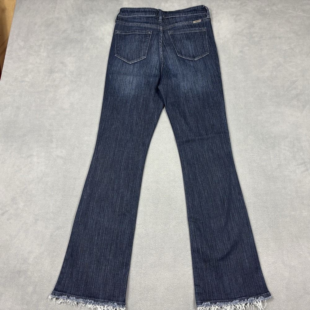 KanCan High Rise Button Fly Flare Jeans‎ Size 27 Dark Wash Raw Hem Stretch - Picture 4 of 10
